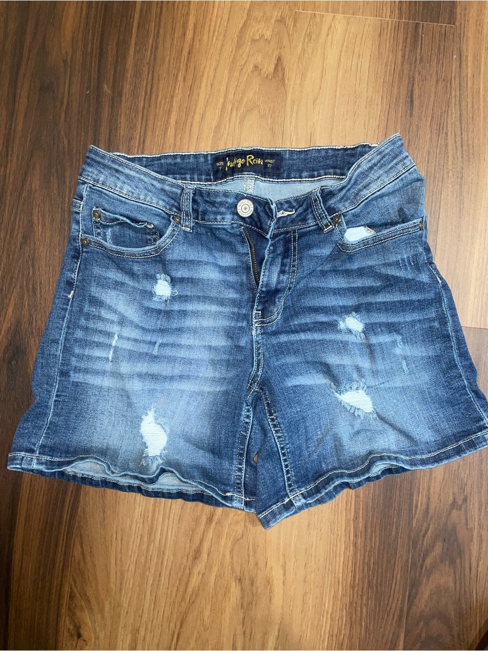Indigo Rein Distressed Denim Shorts - Blue